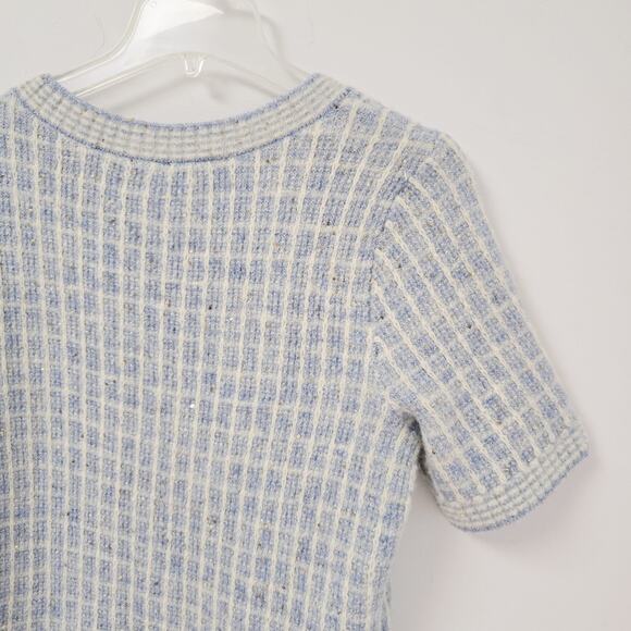 Talbots M Crewneck Sweater Sequin Plaid Blue Short Sleeve Preppy Academic NWT - Picture 6 of 12